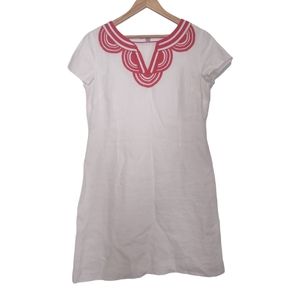 Boden Embroidered White Red Linen Dress Size US 10R